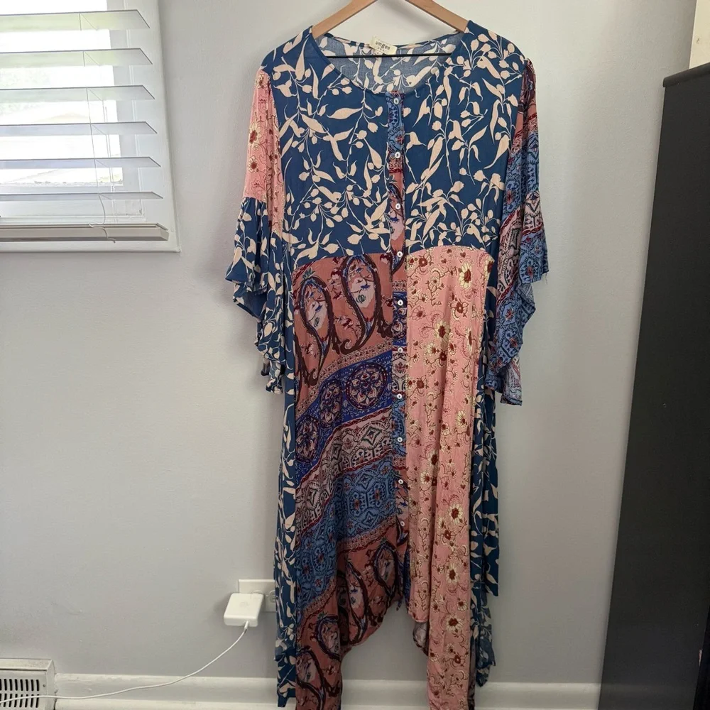Umgee Blue Pink Patchwork Midi Dress - Picture 1 of 7